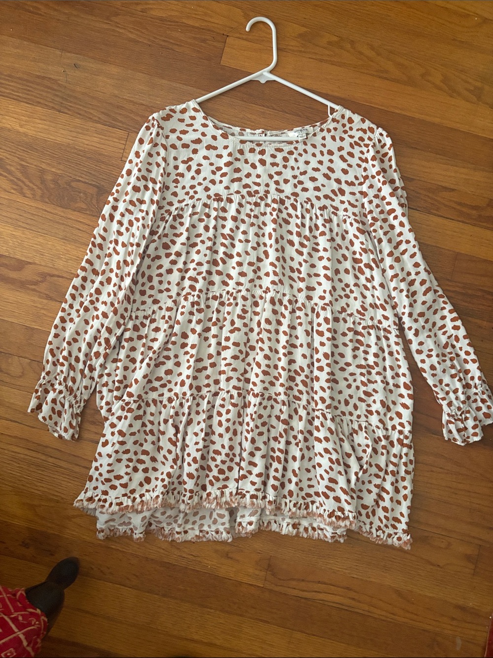 Umgee Cream Tiered Long Sleeve Tunic with Rust Spot Print